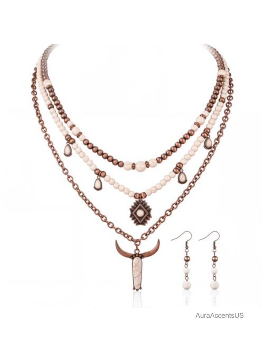 Turquoise Western Concho Pendant Necklace & Dangle Earring Set